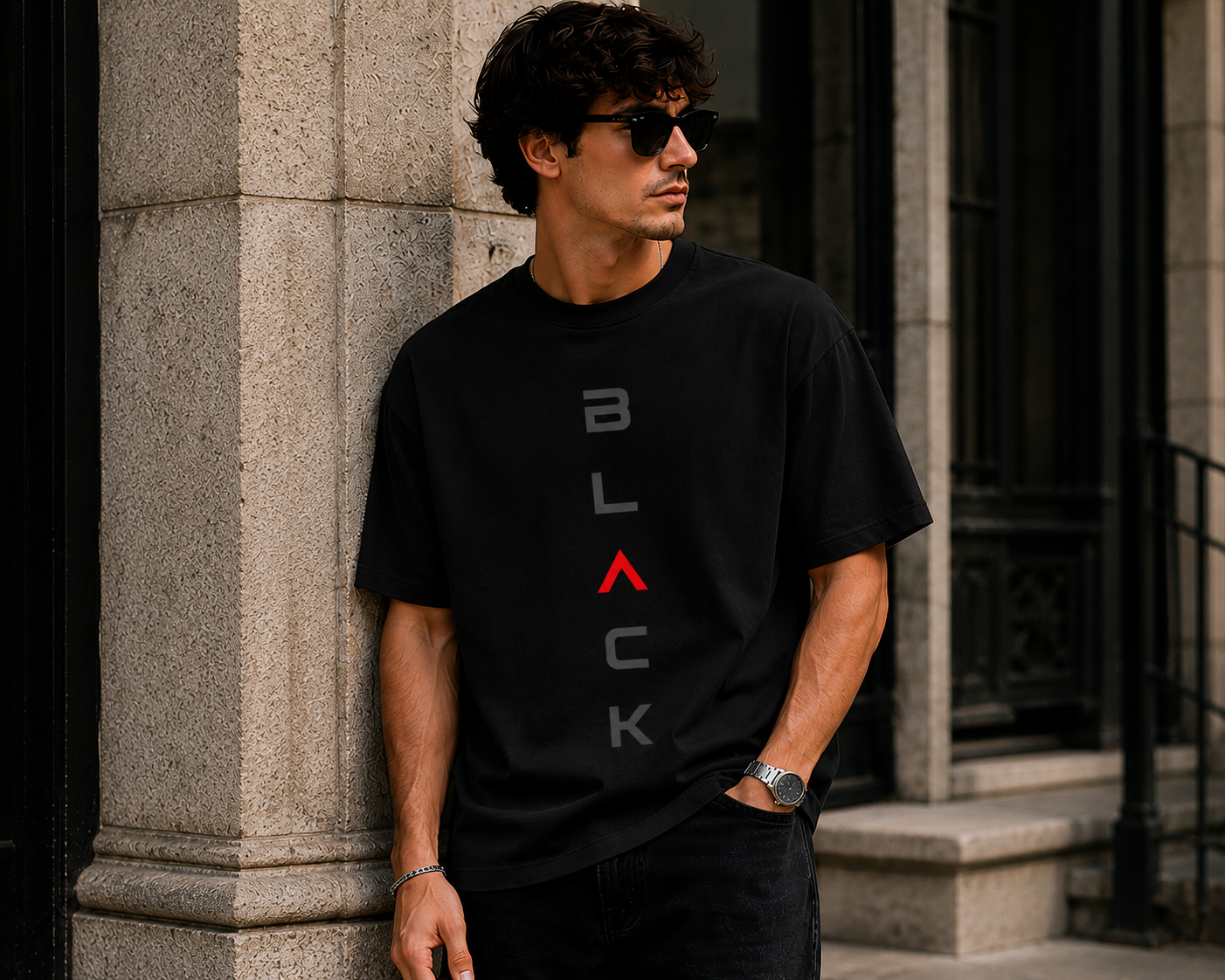 Black Code Oversized Graphic T-Shirt for Men