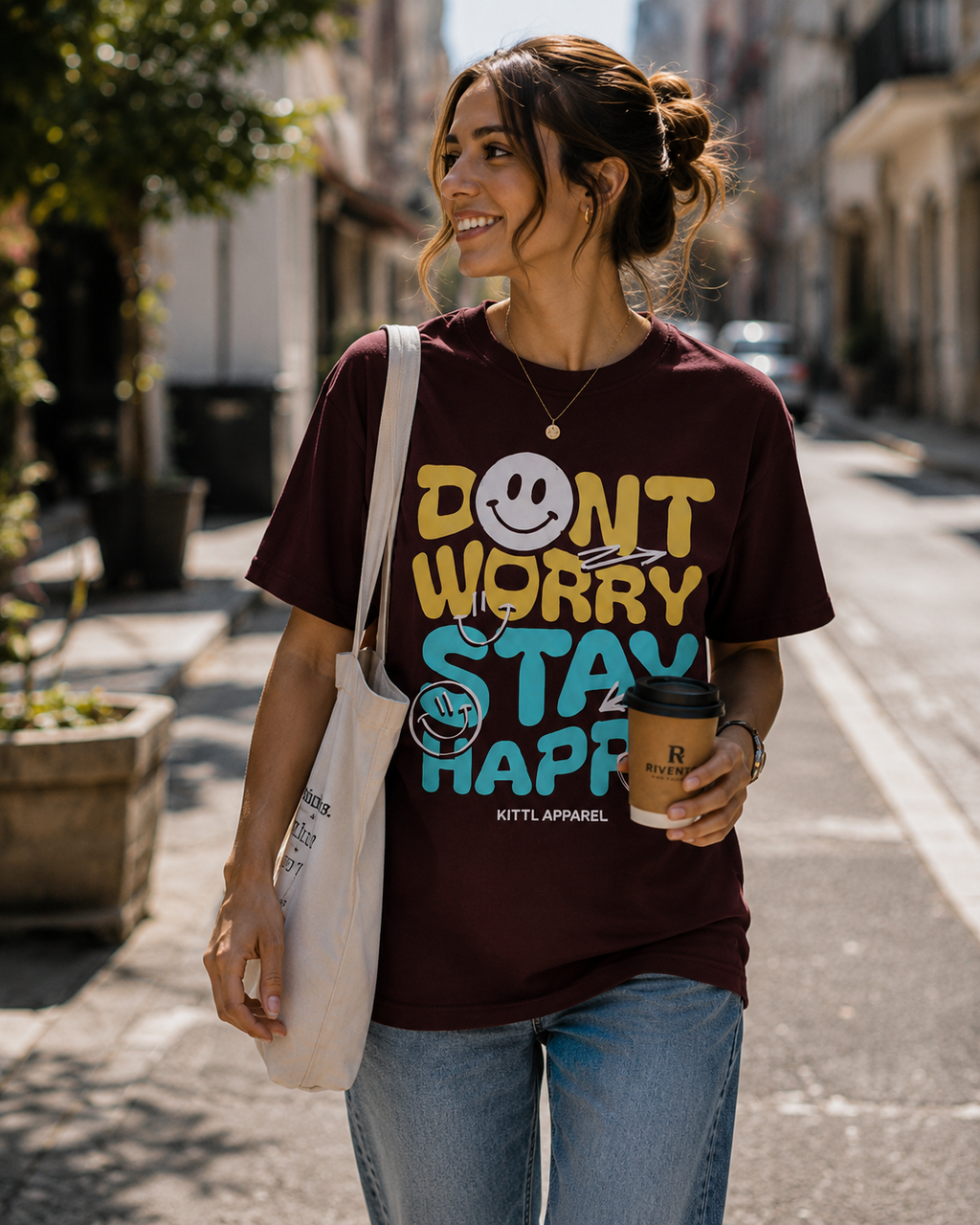 Happy Mood Typography Women T-Shirt