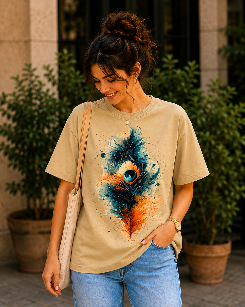 Women Peacock Majesty Oversized T-Shirt