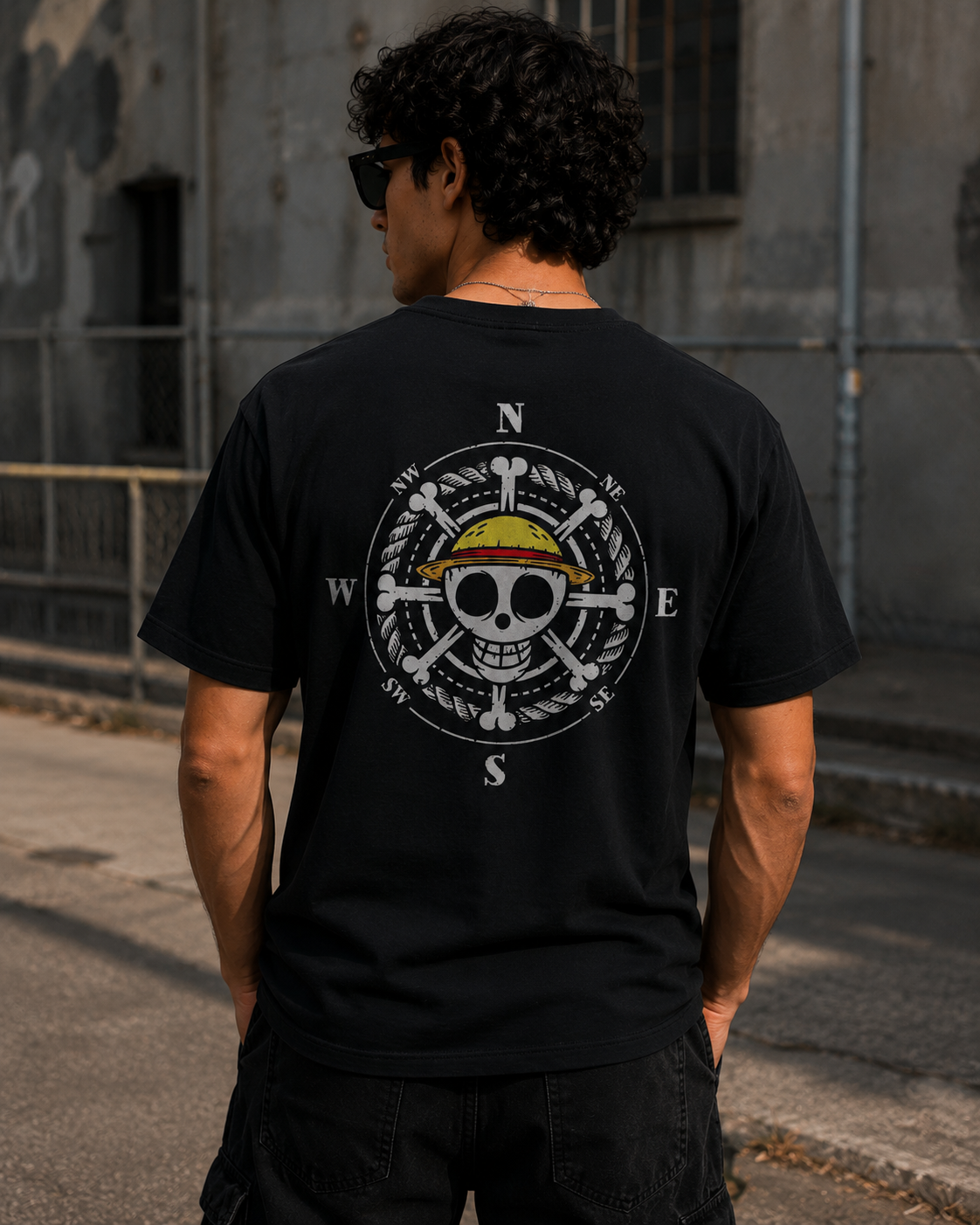 Straw Hat Compass Men Classic Fit Anime Back Print T-Shirt