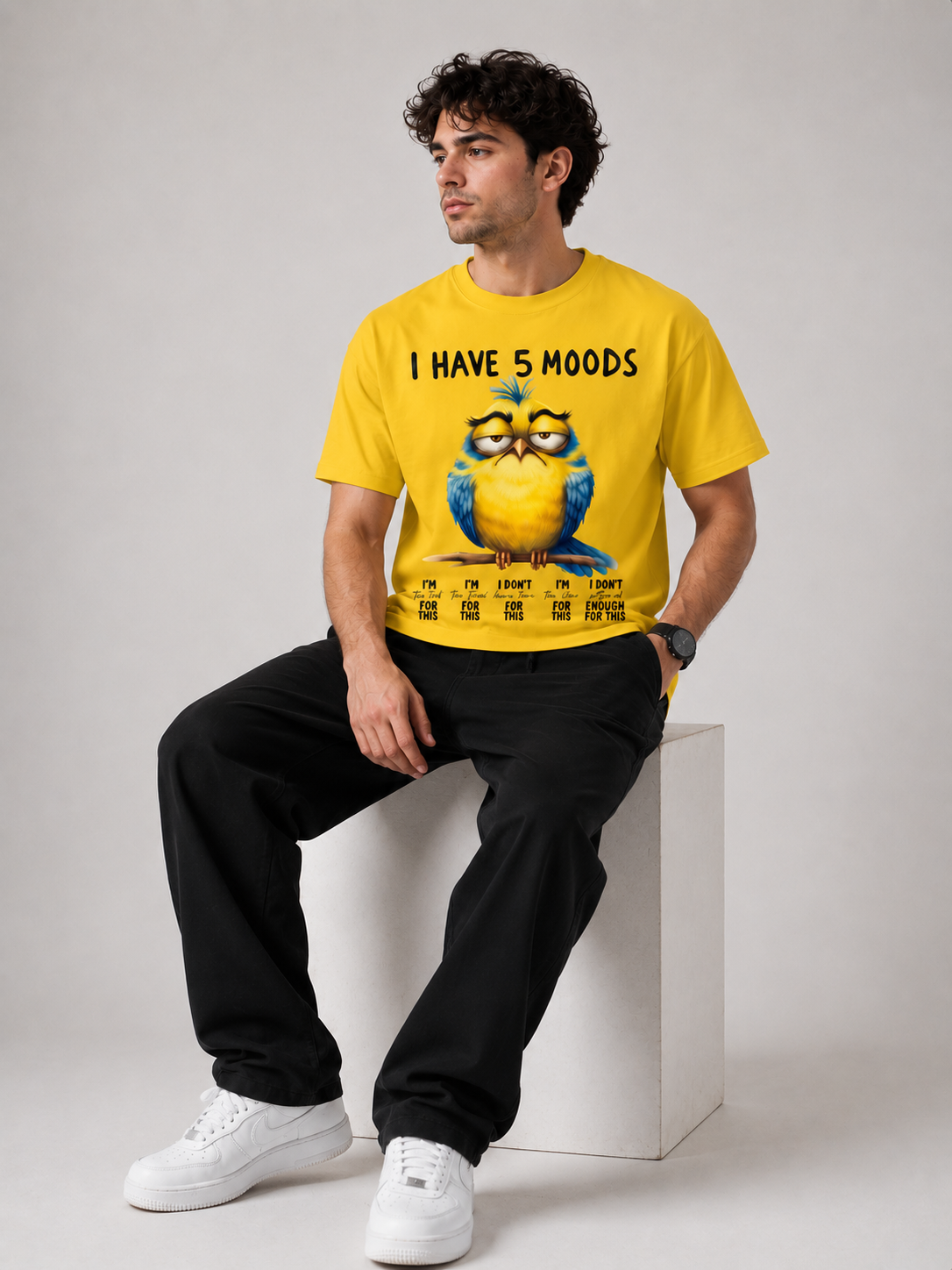 I Have 5 Moods Men Classic Fit Funny Owl Graphic T-Shirt