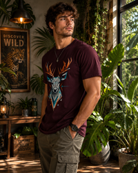 Geometric Deer Wildlife Graphic Classic Fit T-Shirt for Men
