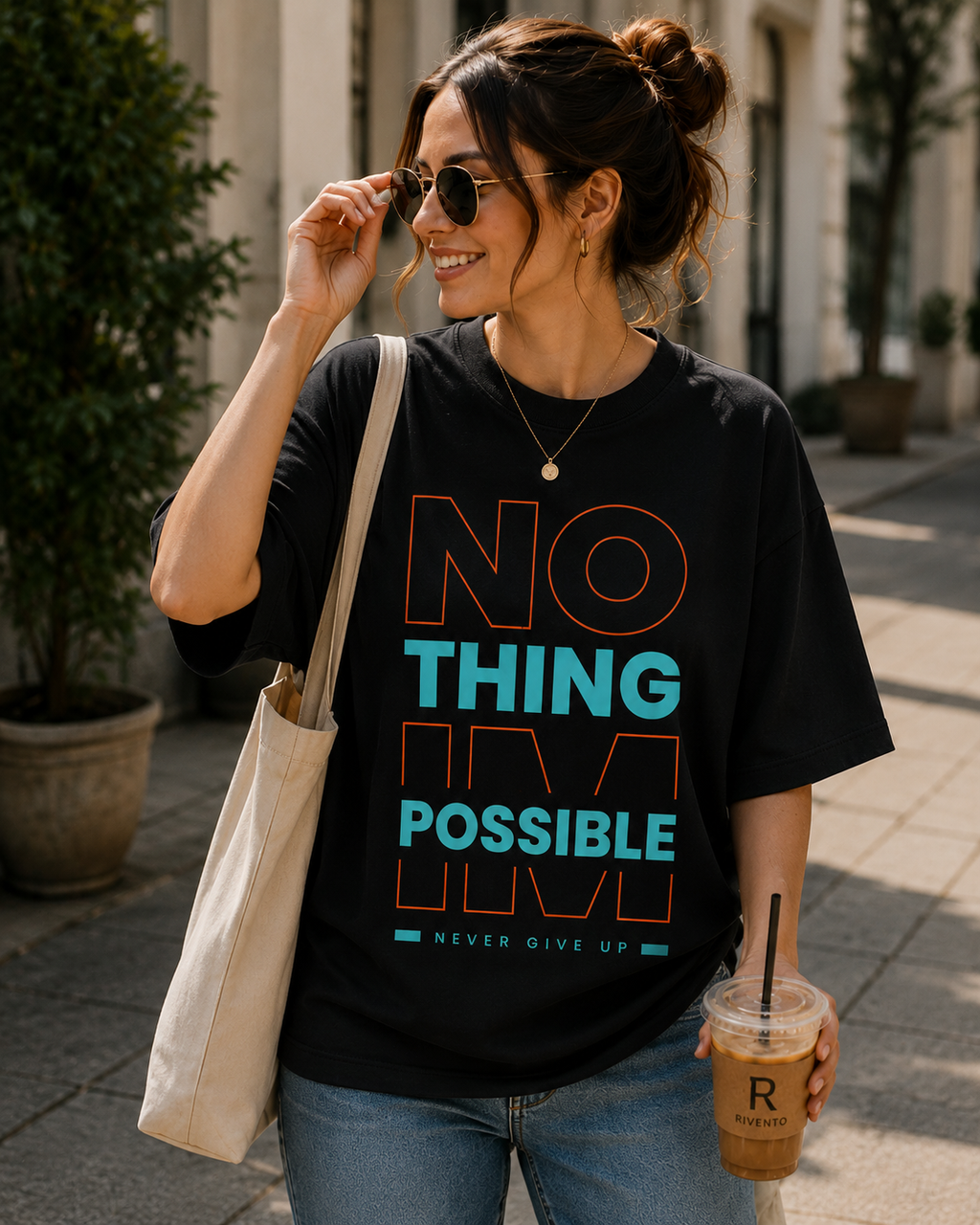 Women Nothing Is Impossible Graphic Oversized T-Shirt
