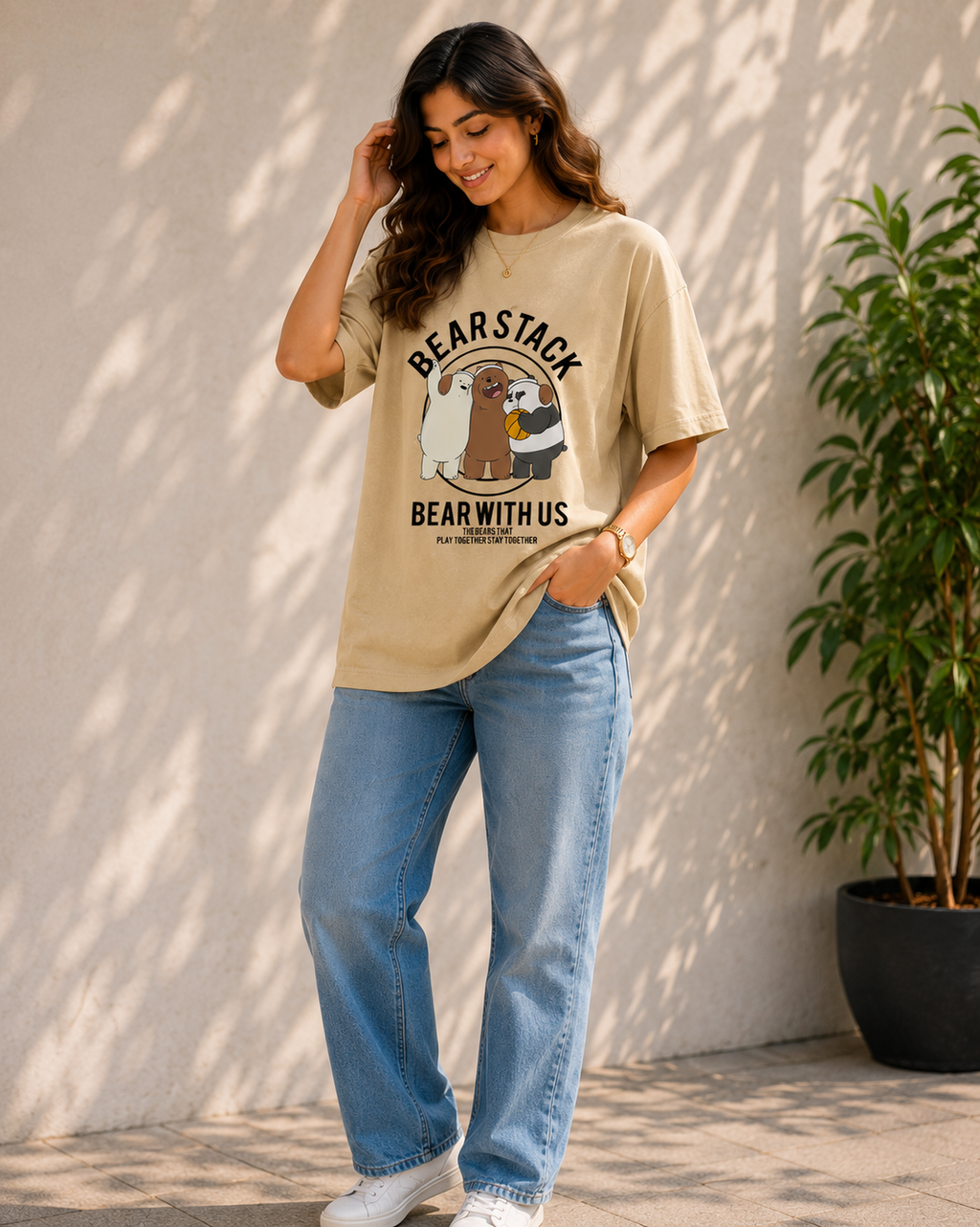 Women Bearstack Oversized Graphic T-Shirt