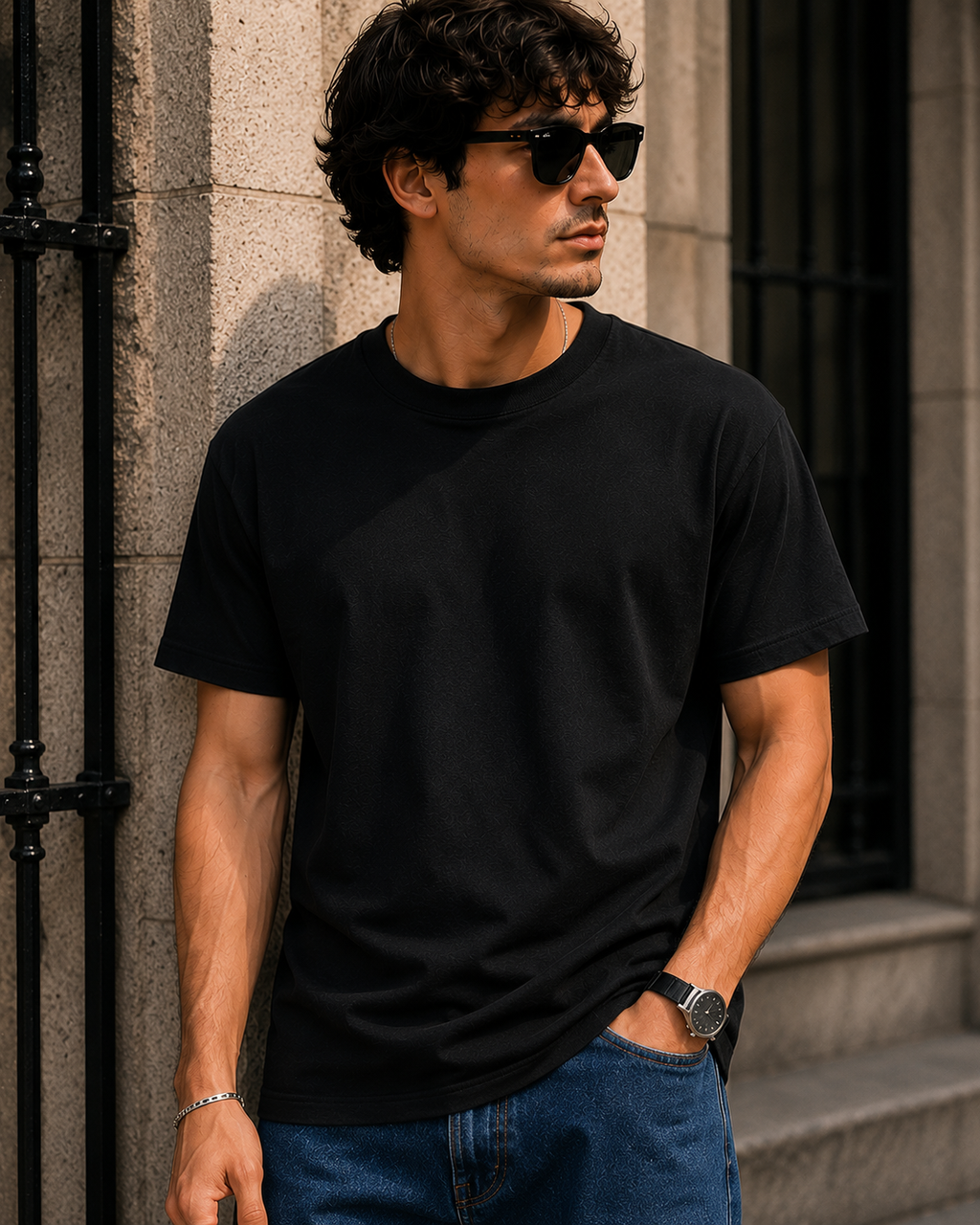 Men's Signature Classic Black Classic Fit Cotton Solid T-Shirt