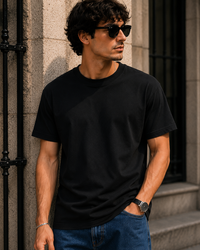 Men's Signature Classic Black Classic Fit Cotton Solid T-Shirt