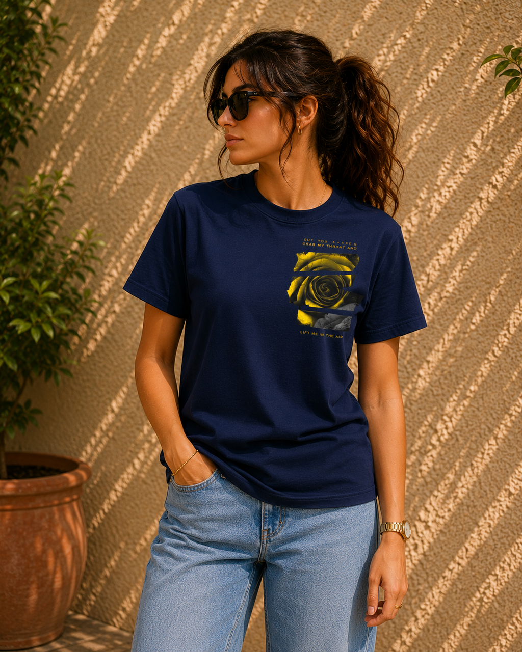 Women Golden Bloom Graphic T-Shirt