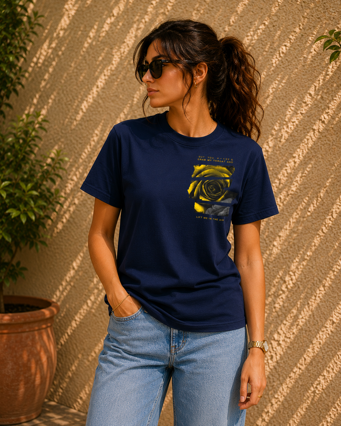Women Golden Bloom Graphic T-Shirt