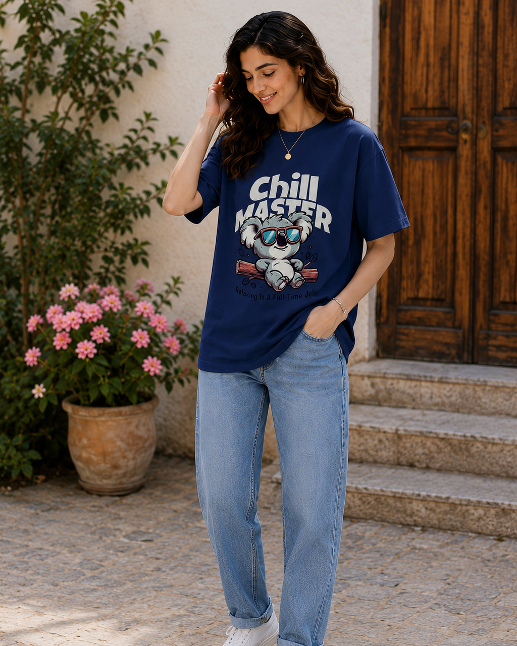 Women Cute Koala Chill Master Graphic Oversized Tee
