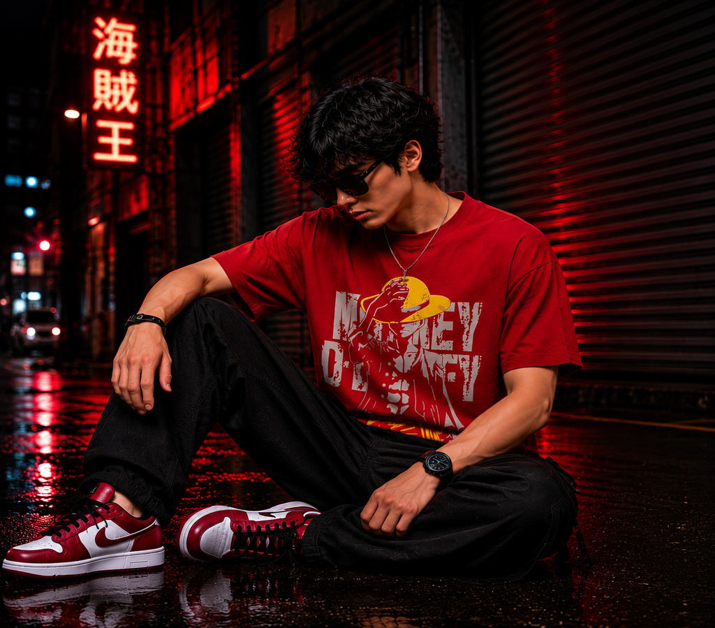 Luffy Anime Streetwear Graphic Oversized  T-Shirt for Men