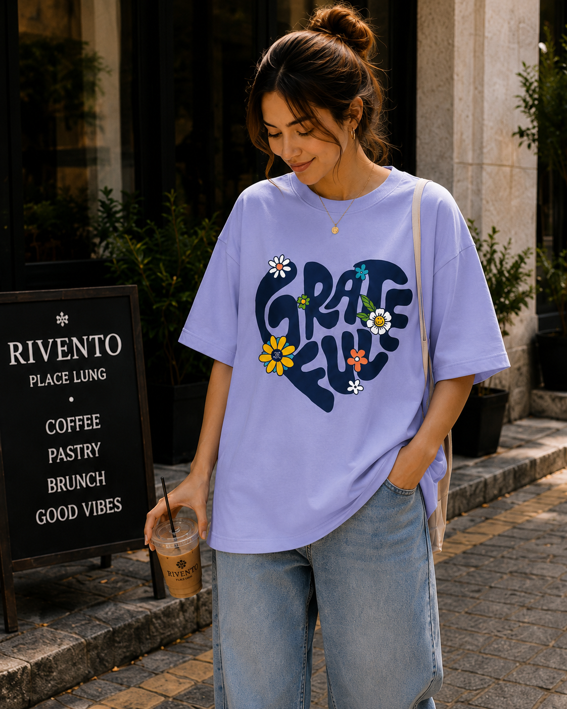 Women Retro Flower Power Premium Cotton Oversized T-Shirt