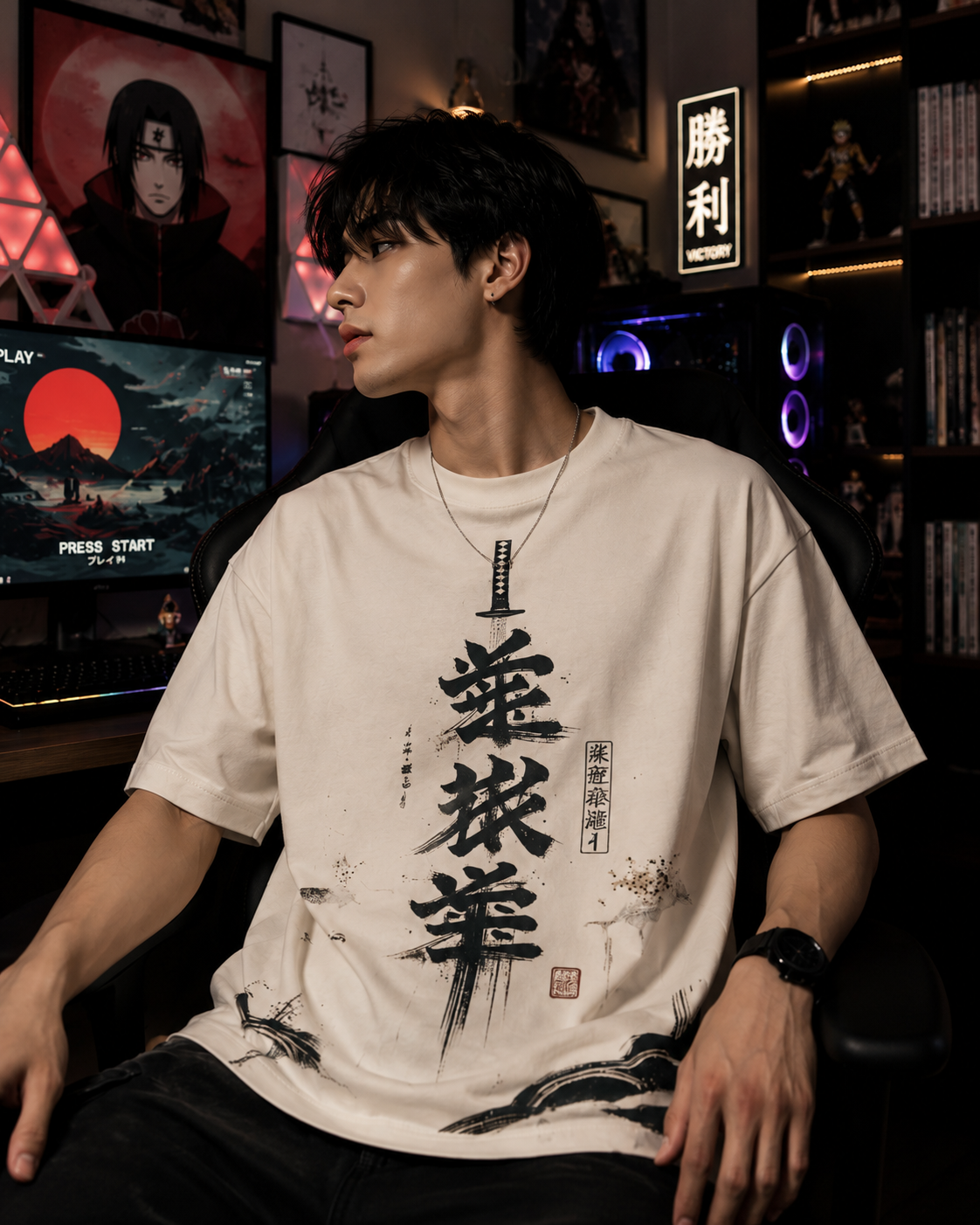 Zen Bushido Japanese Calligraphy Oversized T-Shirt for Men