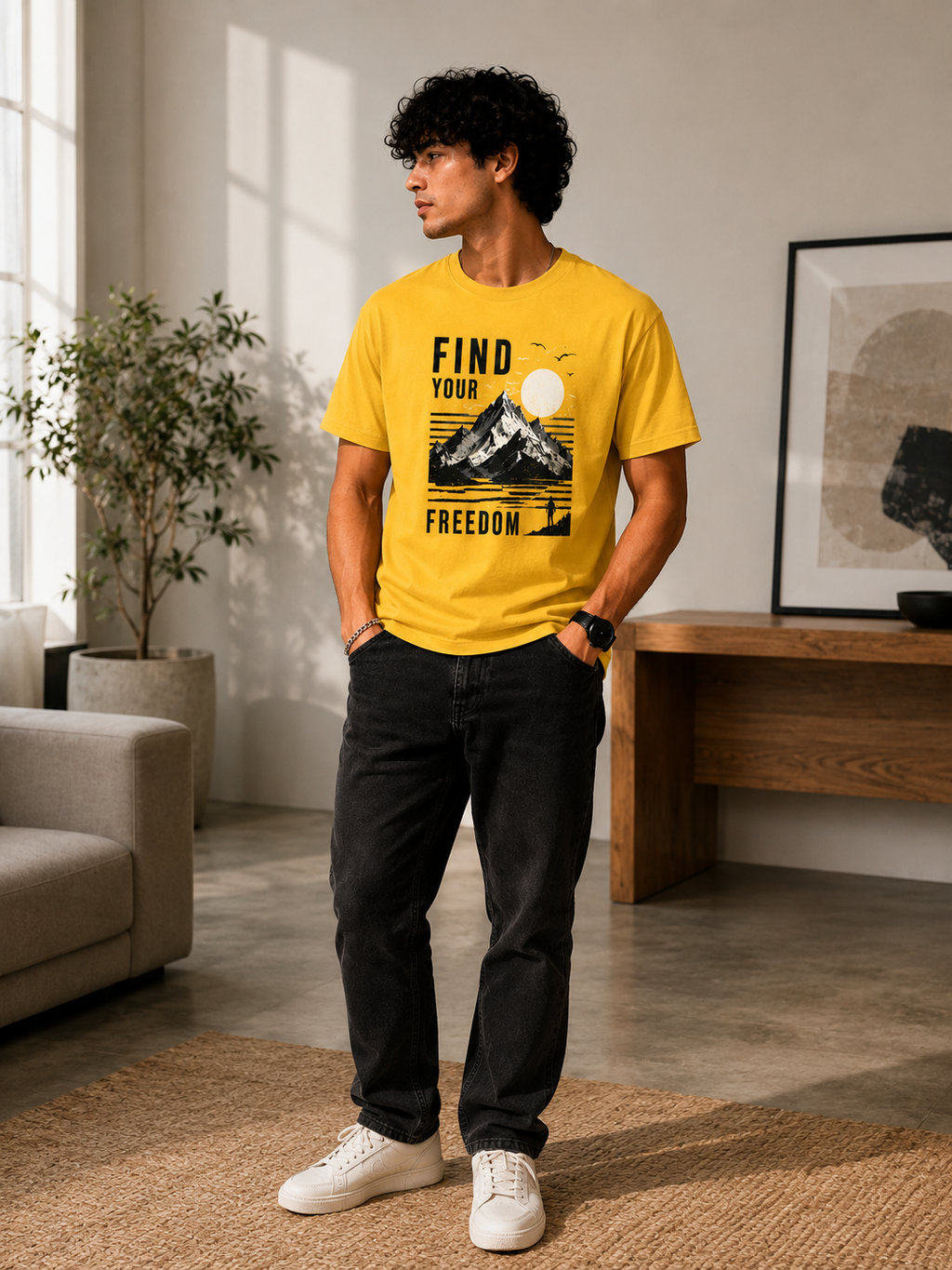 Find Your Freedom Mountain Graphic Classic Fit T-Shirt for Men