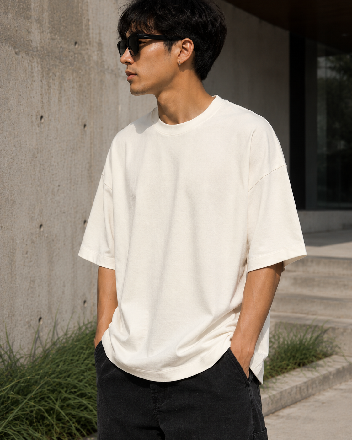Men's Off White Oversized Drop Shoulder T-Shirt