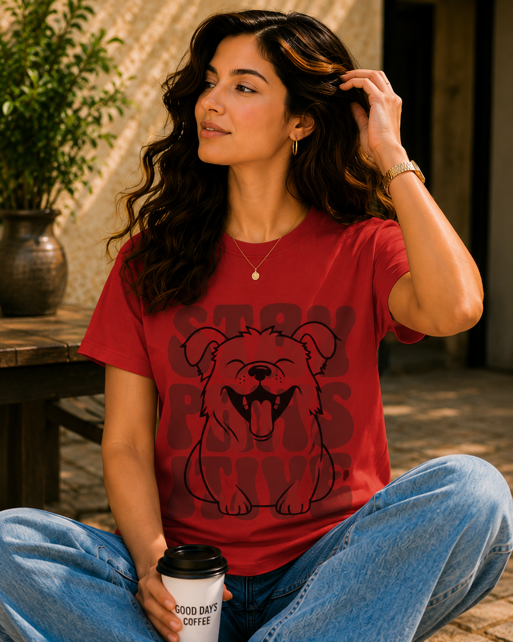 Women Stay Pawsitive Dog Graphic T-Shirt
