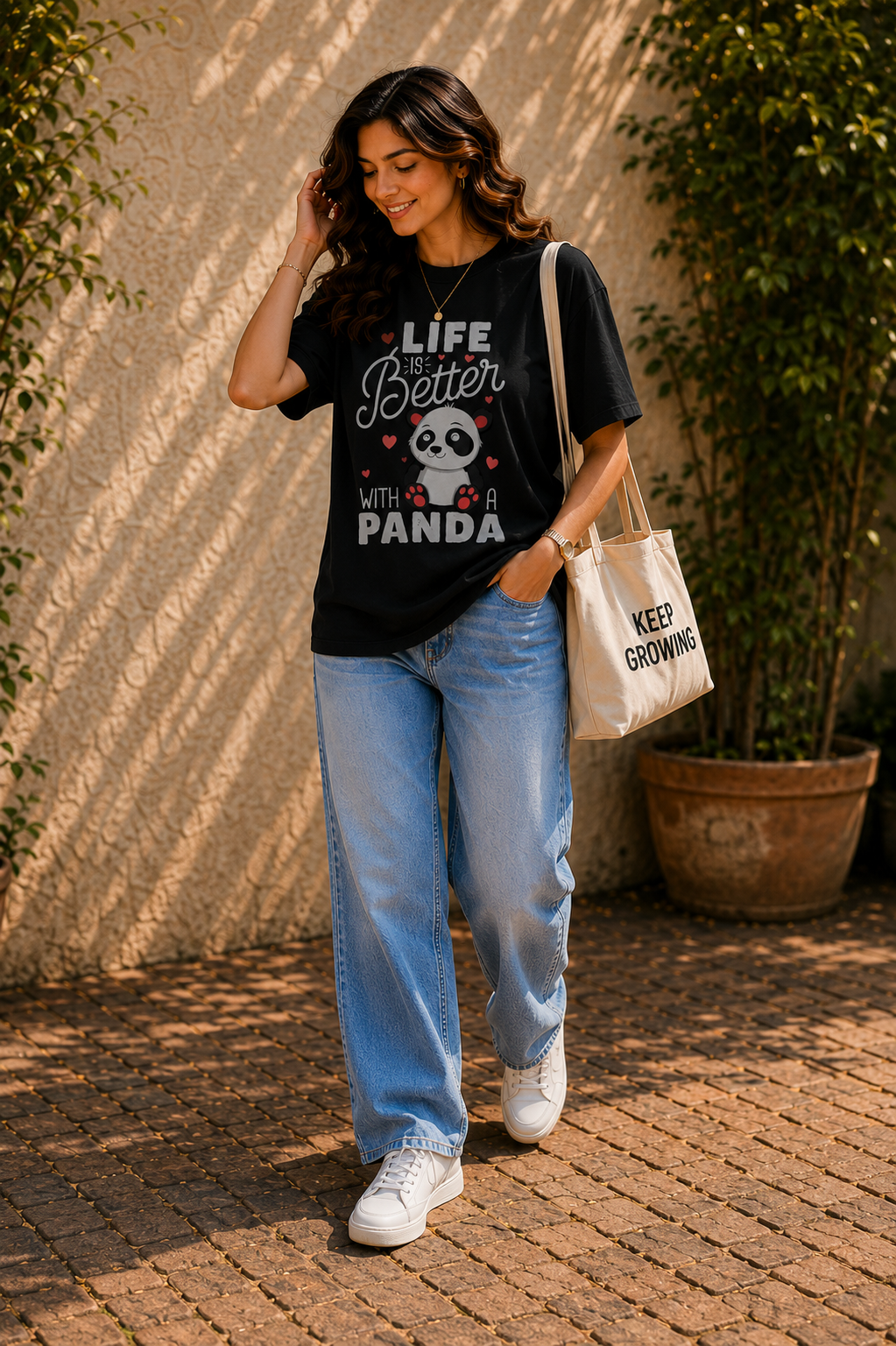 Women Cute & Cozy Panda Graphic T-Shirt