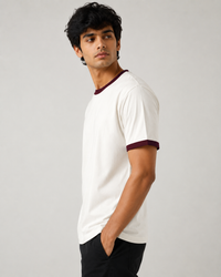 White & Maroon Men's Classic Fit Ringer Solid T-Shirt