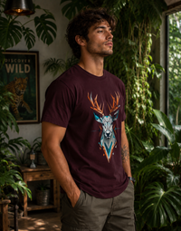Geometric Deer Wildlife Graphic Classic Fit T-Shirt for Men