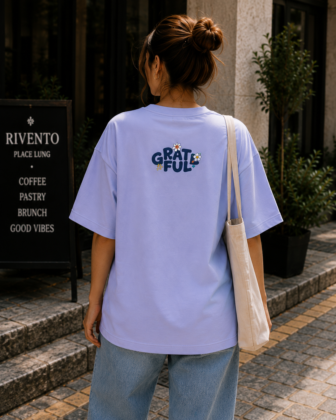 Women Retro Flower Power Premium Cotton Oversized T-Shirt