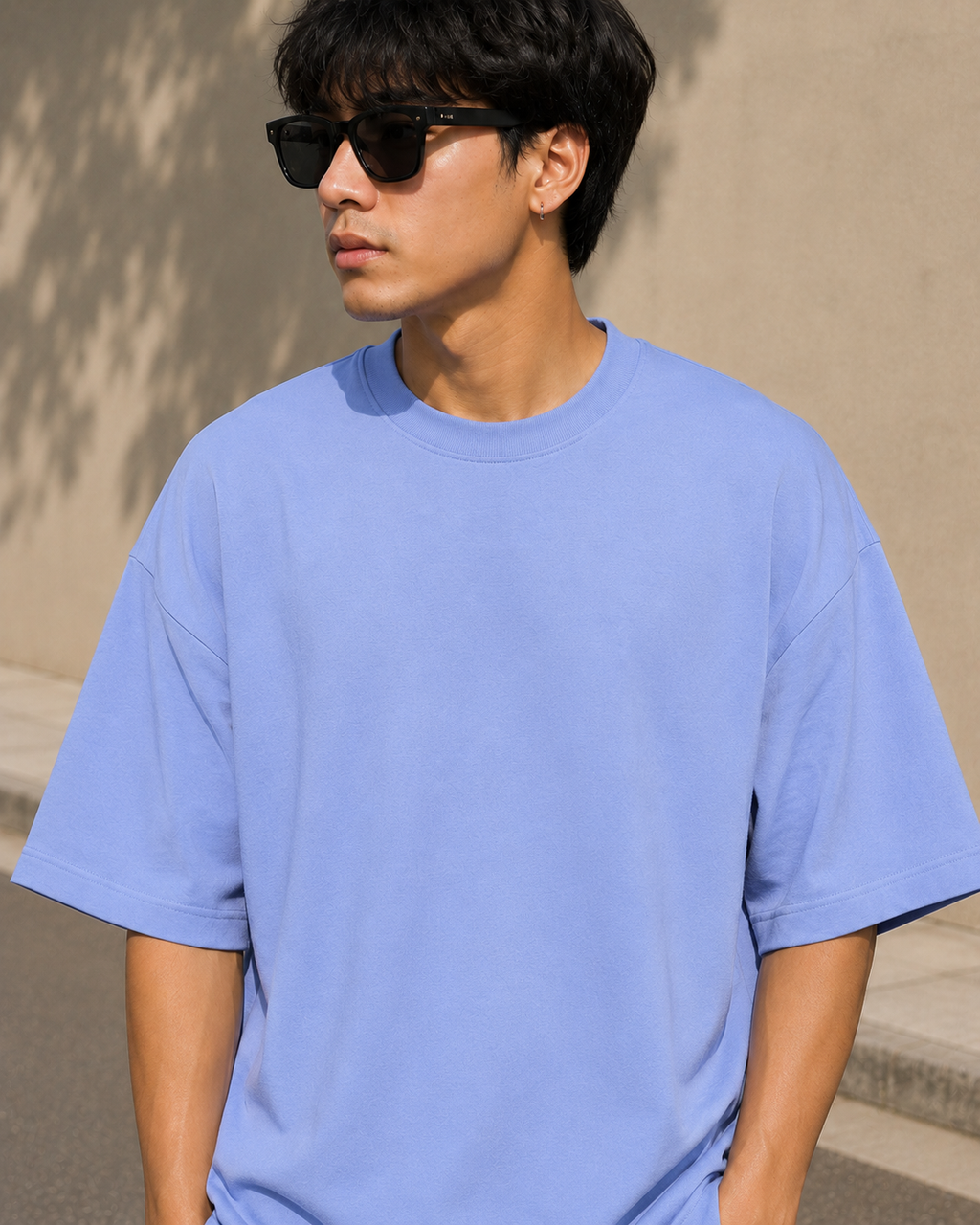 Men's Air Blue Oversized Drop Shoulder T-Shirt