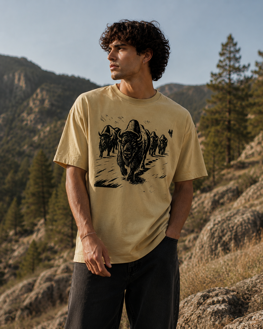 Wild Buffalo Graphic Oversized T-Shirt for Men