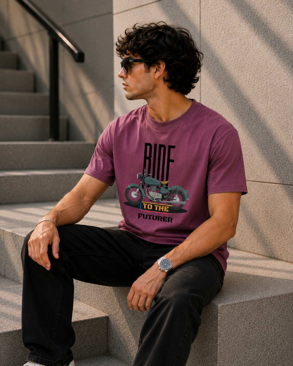Ride to the Future Motorcycle Graphic Men Classic Fit T-Shirt