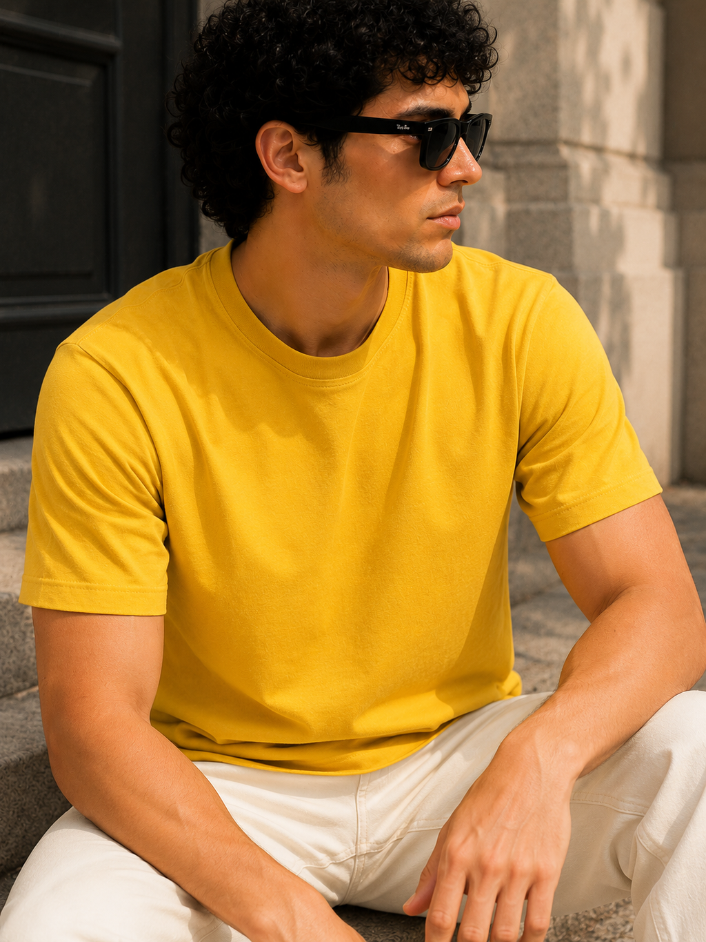 Men's Signature Classic Yellow Classic Fit Cotton Solid T-Shirt