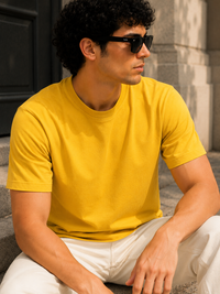 Men's Signature Classic Yellow Classic Fit Cotton Solid T-Shirt