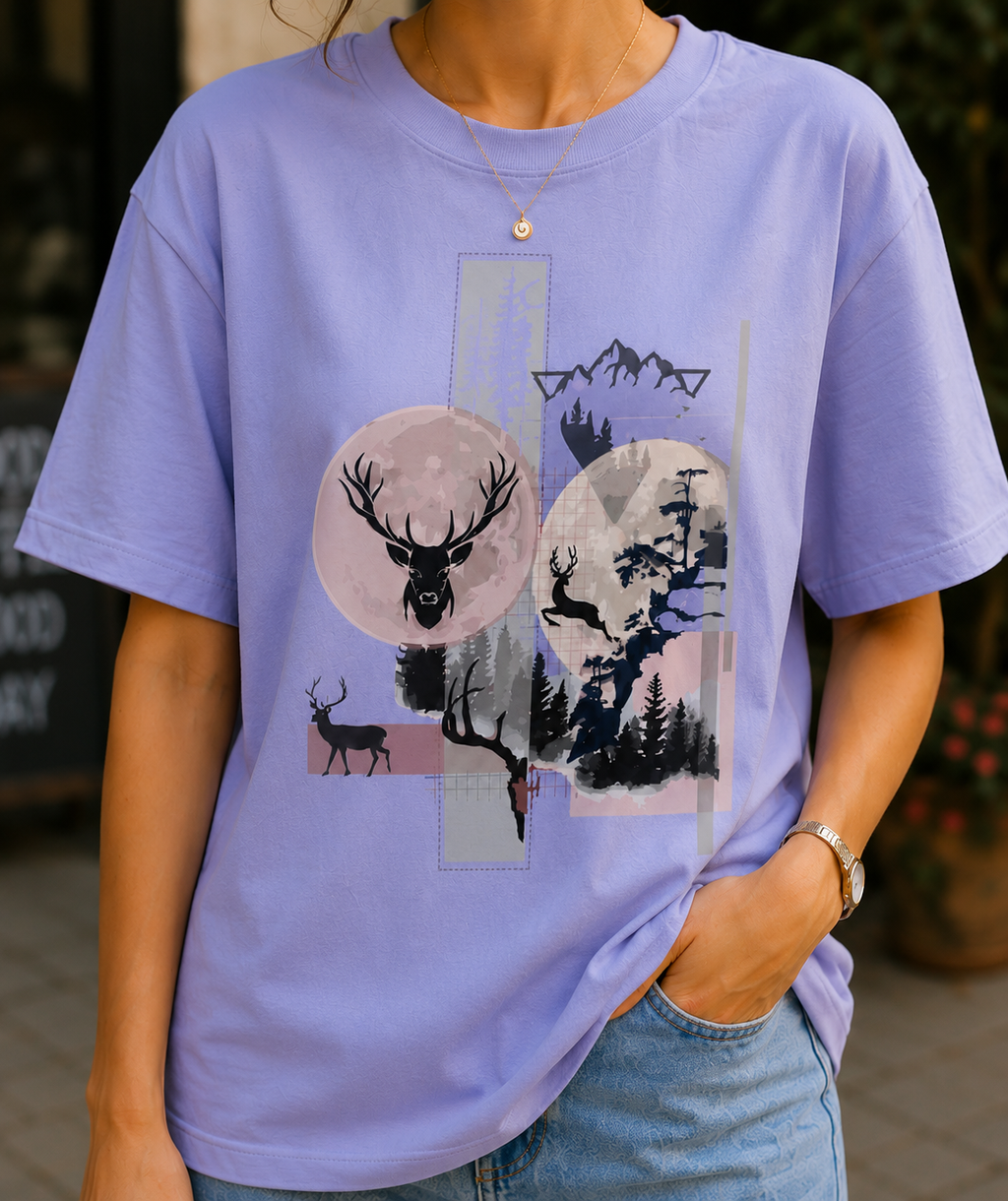Women Moonlit Wilderness Oversized Graphic T-Shirt