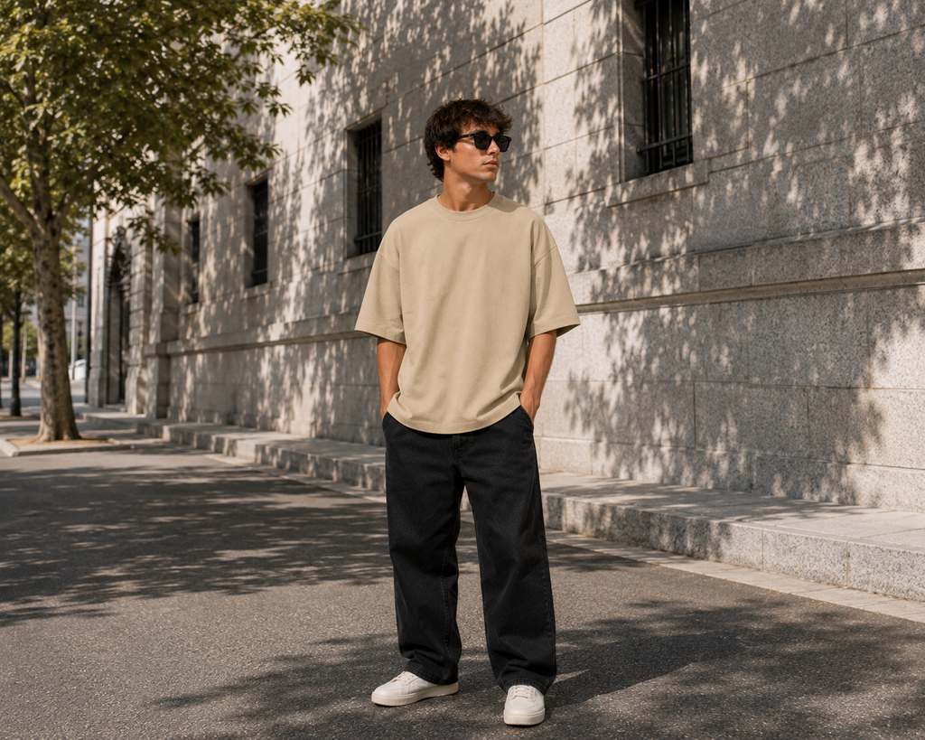 Men's Taupe Oversized Drop Shoulder T-Shirt