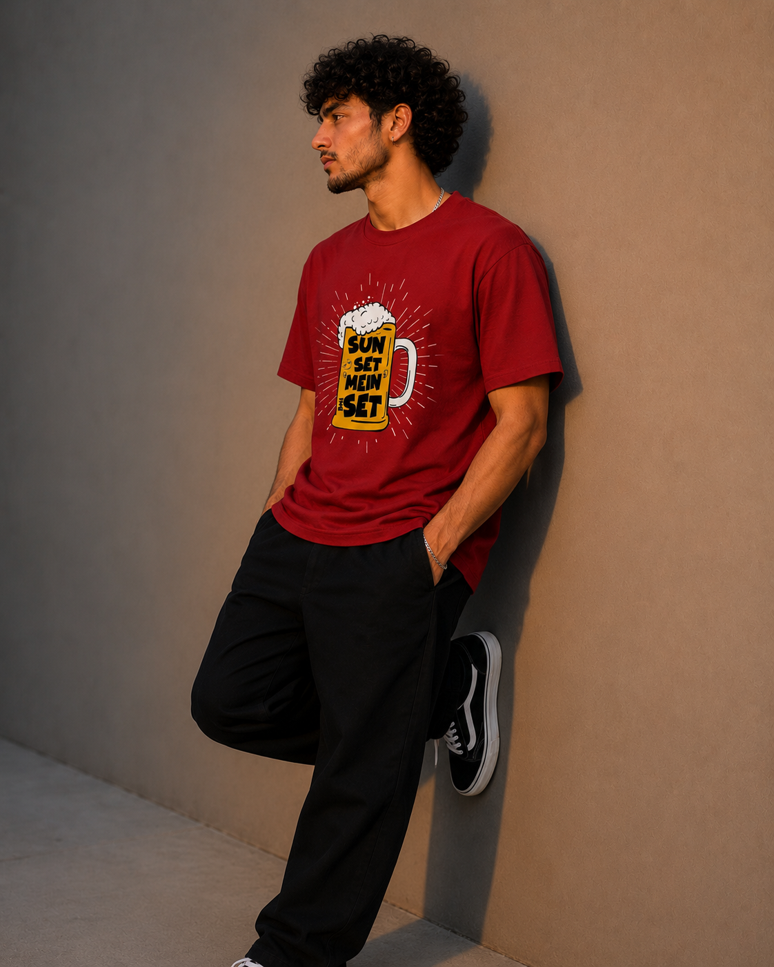 Sun Set Mein Set Men Classic Fit Funny Beer Graphic T-Shirt