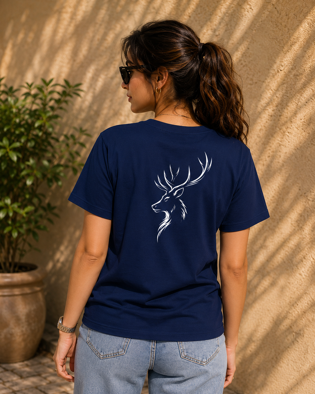 Rivento Deer Emblem Graphic Women T-Shirt