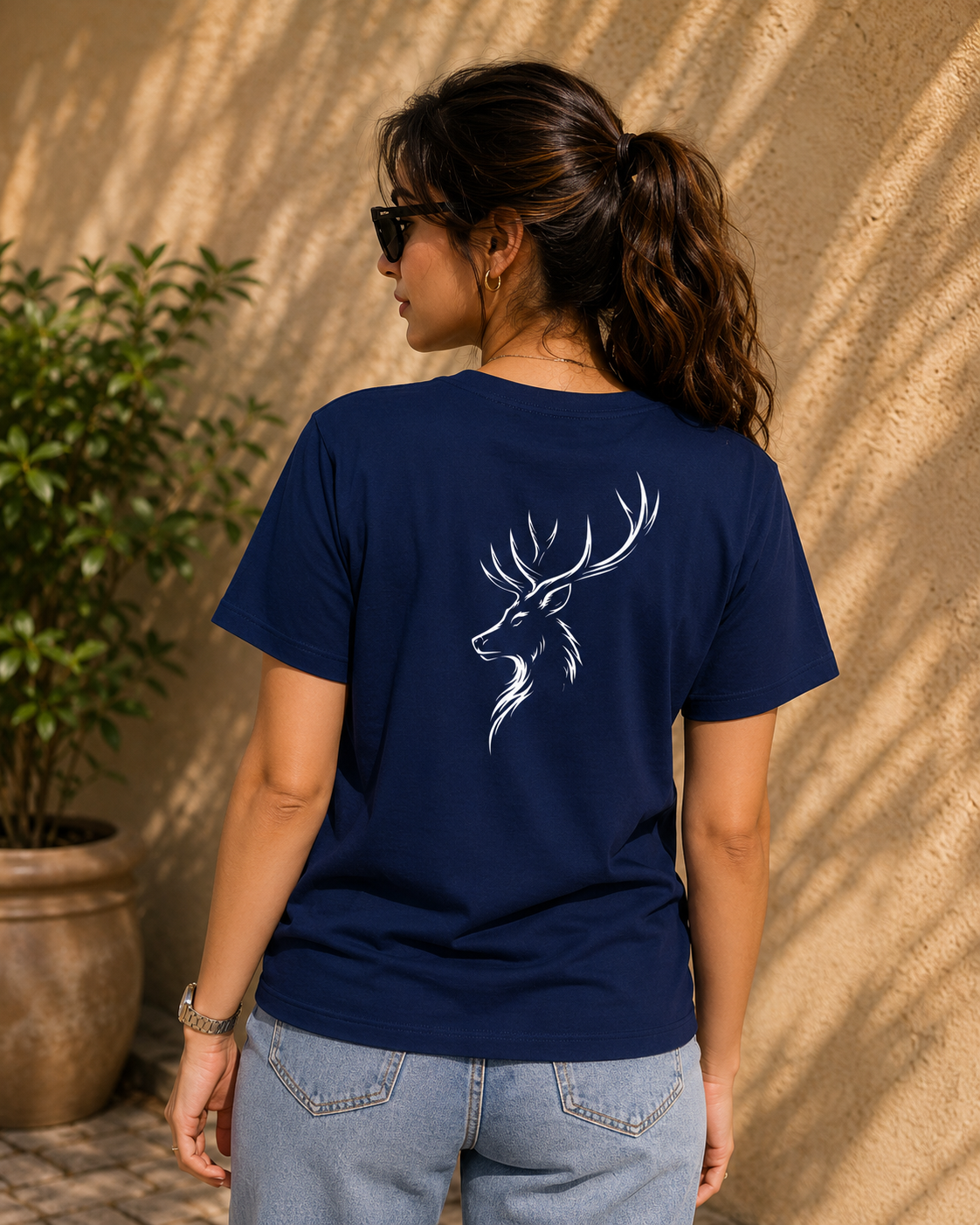 Rivento Deer Emblem Graphic Women T-Shirt
