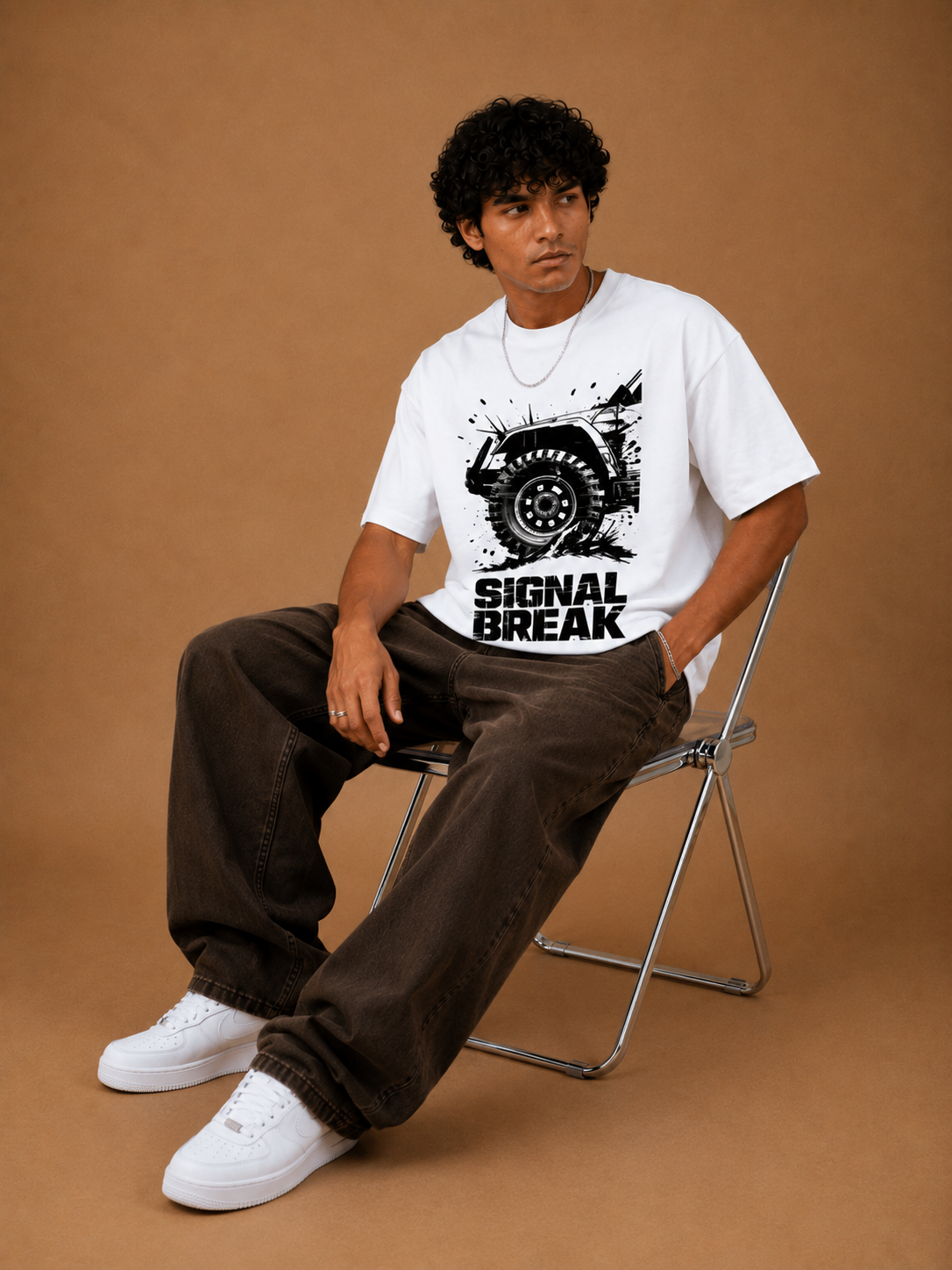 Signal Break Off-Road Graphic Oversized T-Shirt for Men