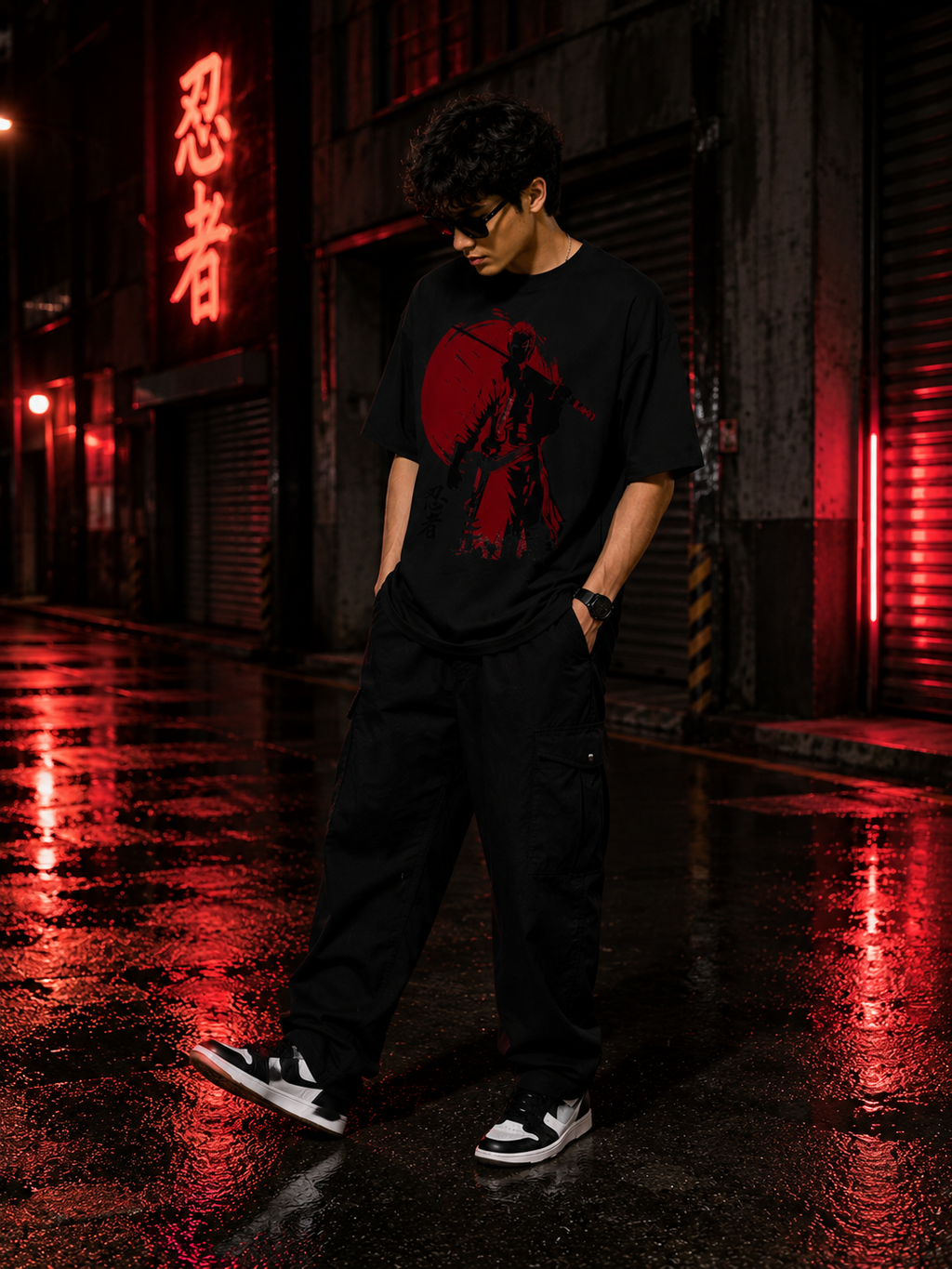 Samurai Shadow Graphic Oversized T-Shirt for Men