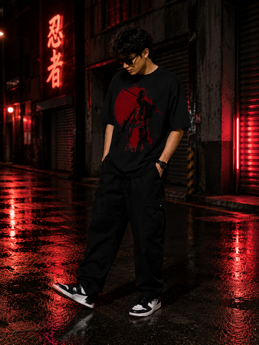Samurai Shadow Graphic Oversized T-Shirt for Men