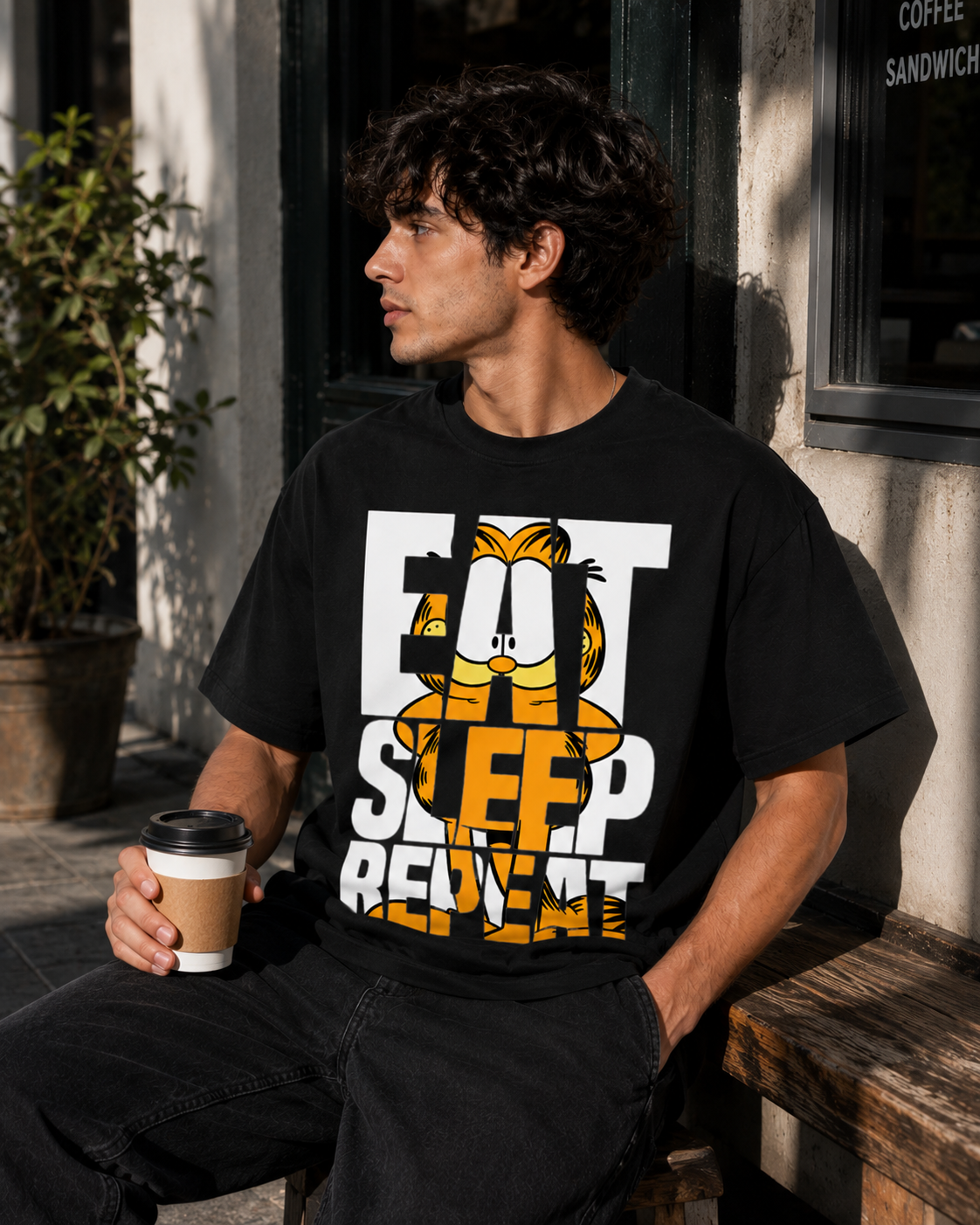 Lazy Day Garfield Graphic Classic Fit T-Shirt for Men