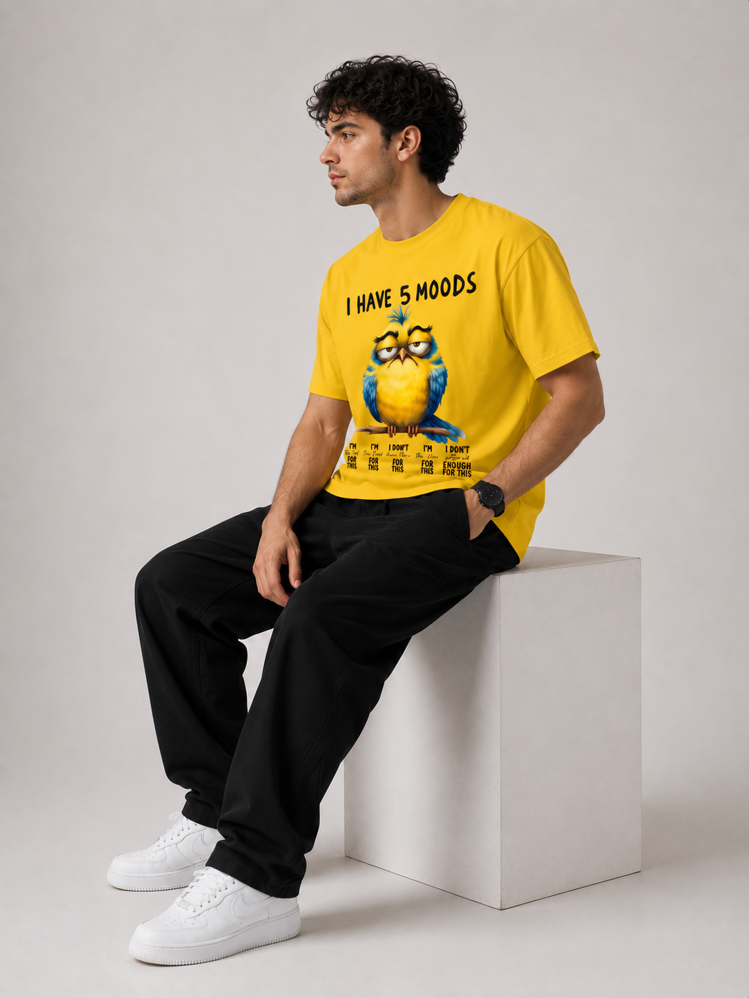 I Have 5 Moods Men Classic Fit Funny Owl Graphic T-Shirt