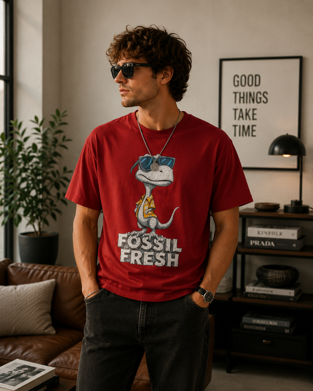 Fossil Fresh Dinosaur Graphic Men Classic Fit T-Shirt