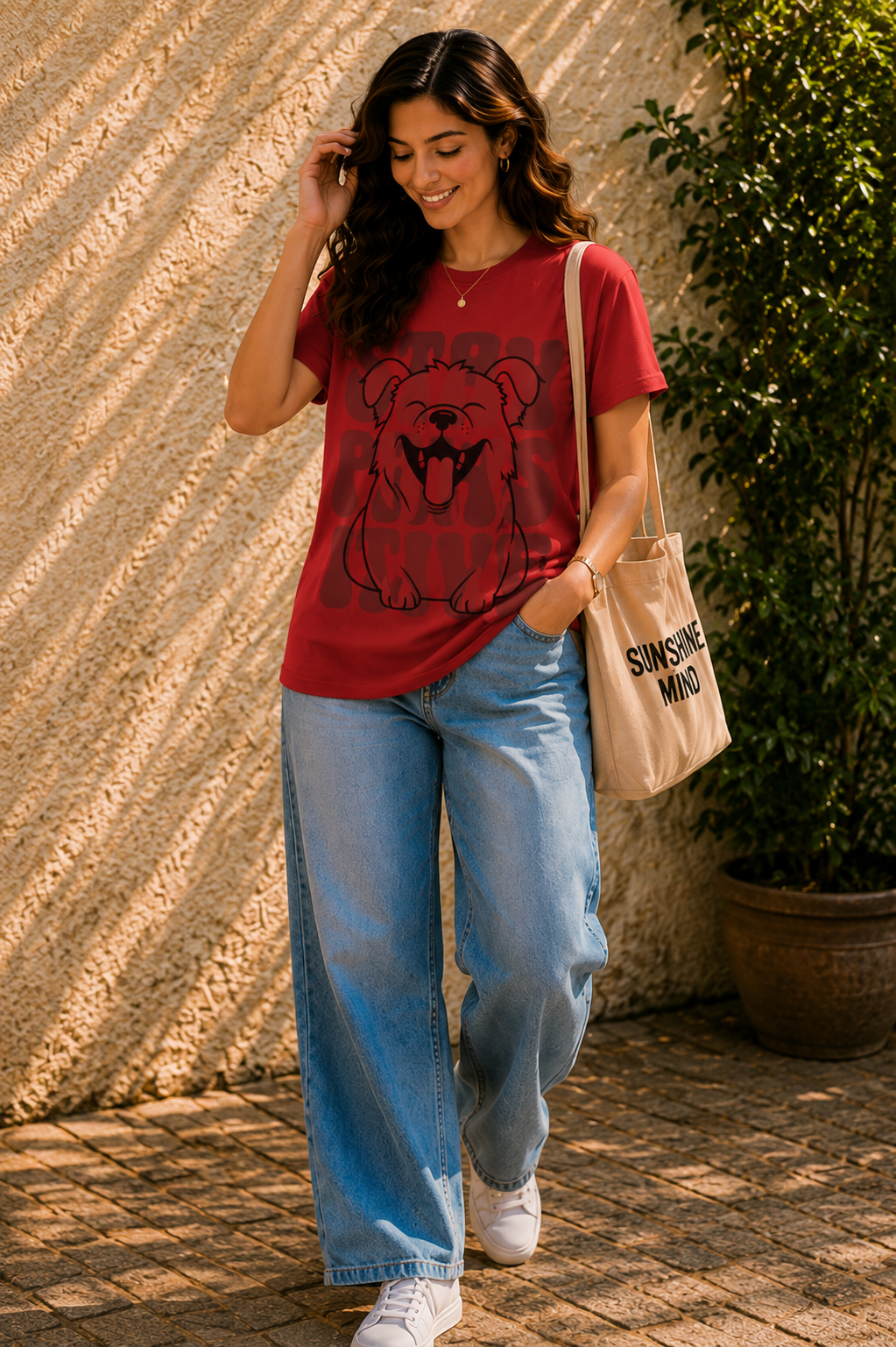 Women Stay Pawsitive Dog Graphic T-Shirt