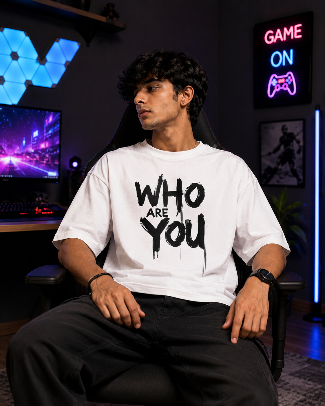 Who Are You Typography Graphic Oversized T-Shirt for Men