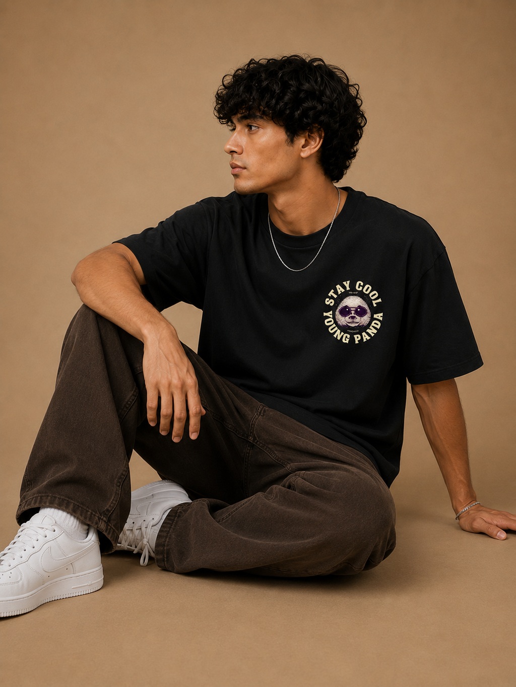 Stay Cool Young Panda Graphic Oversized T-Shirt for Men