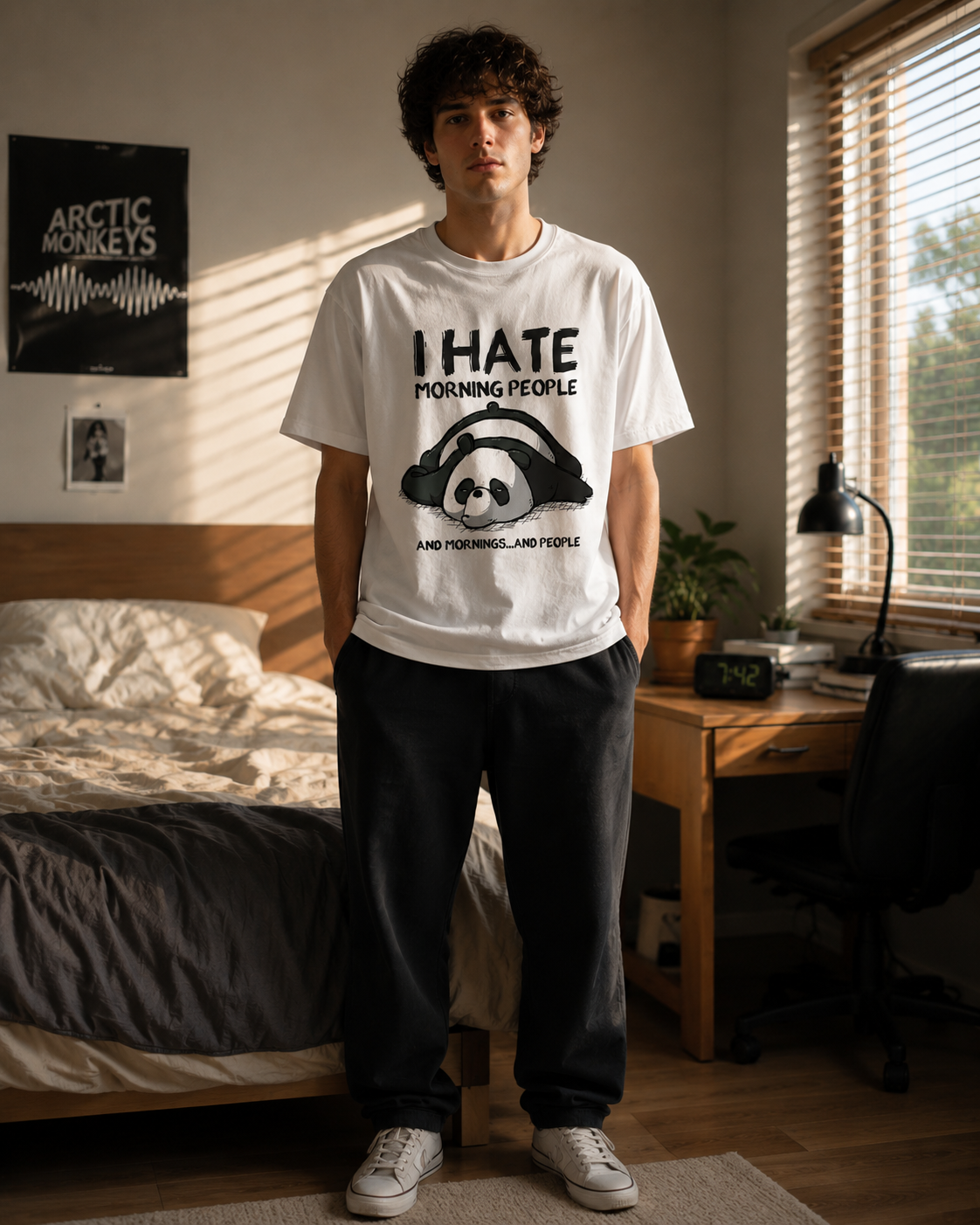 I Hate Morning People Panda Graphic Men Classic Fit T-Shirt