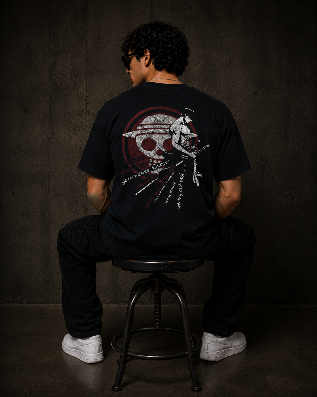 Samurai Skull Back Print Oversized T-Shirt for Men