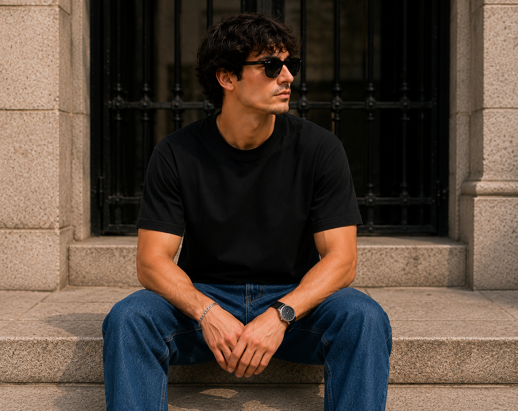 Men's Signature Classic Black Classic Fit Cotton Solid T-Shirt
