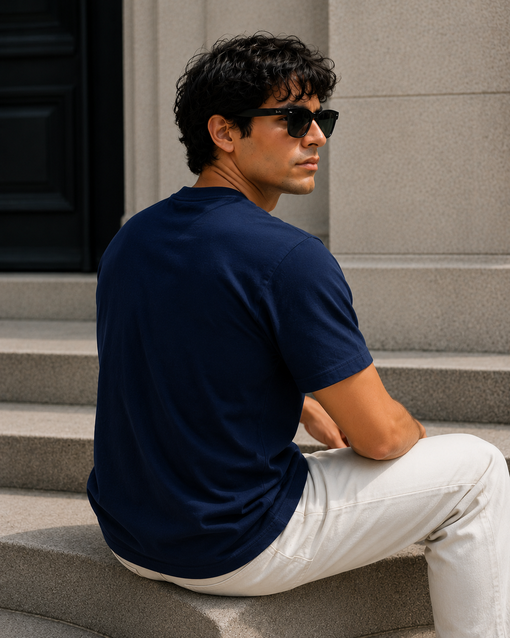 Men's Signature Classic Navy Blue Classic Fit Cotton Solid T-Shirt