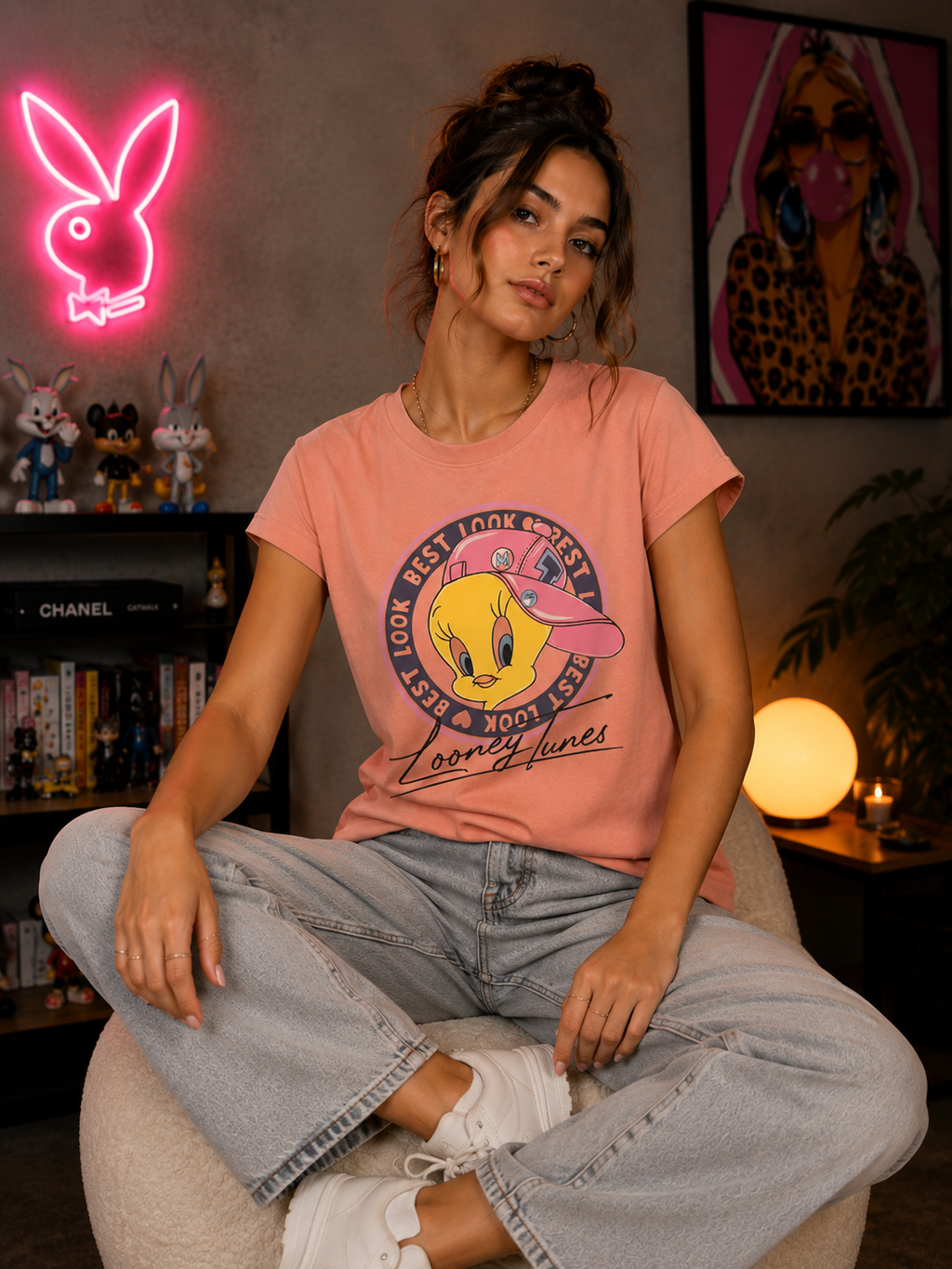 Women Tweety Cartoon Casual Graphic T-Shirt