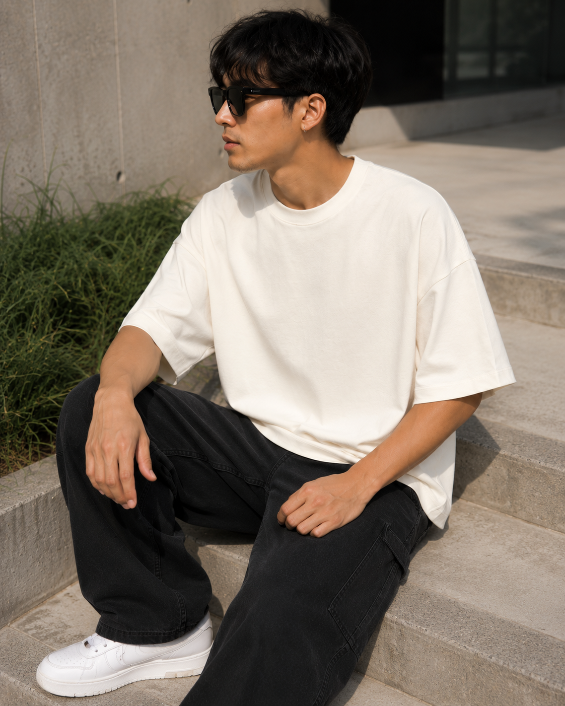 Men's Off White Oversized Drop Shoulder T-Shirt