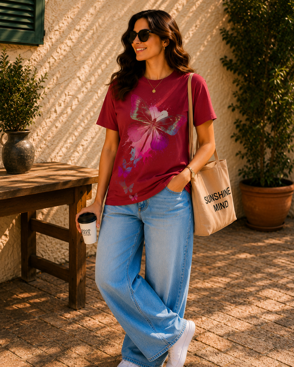 Women Butterfly Splash Graphic T-Shirt