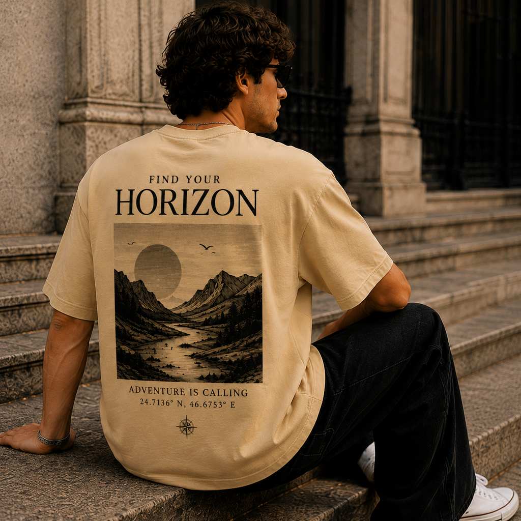 Find Your Horizon Oversized Graphic T-Shirt for Men